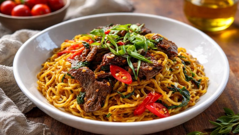 ZAČINjENI REZANCI SA GOVEDINOM I BELIM LUKOM:  Brz i aromatičan obrok