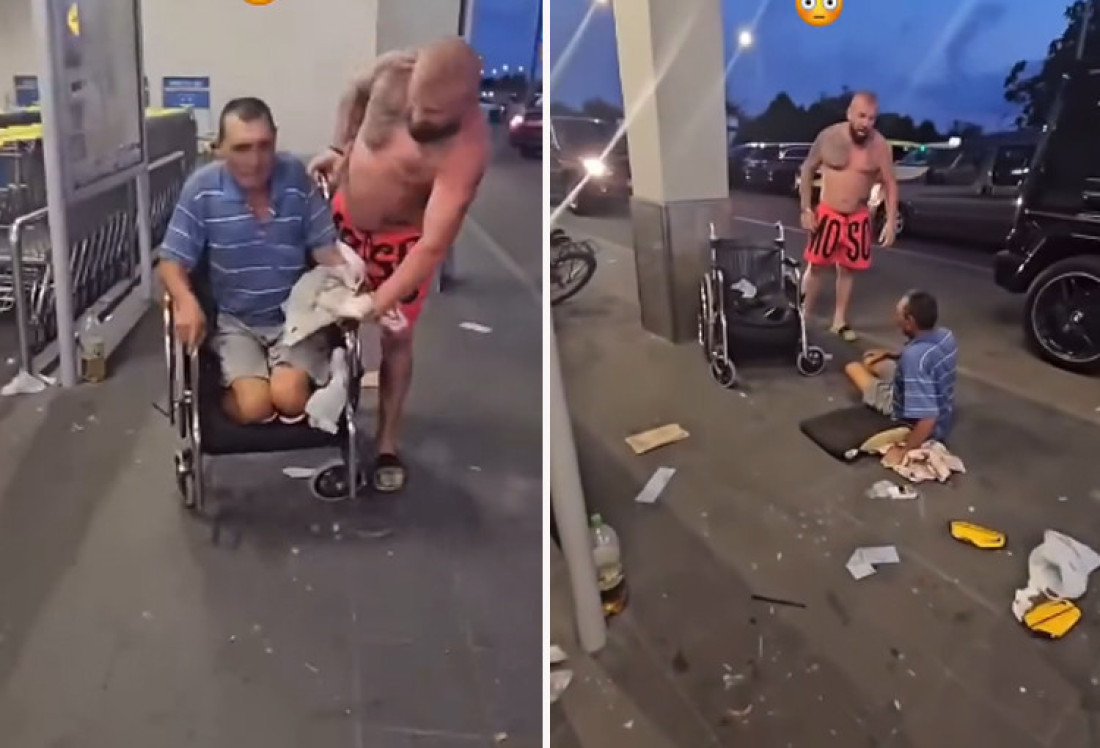 Snimak prosjaka u kolicima ispred Lidla